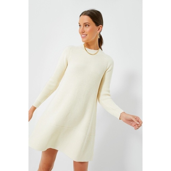 Tuckernuck Dresses & Skirts - Pomander Place Tuckernuck Cream Ainsley Long Sleeve‎ Rib Knit Sweater Mini Dress